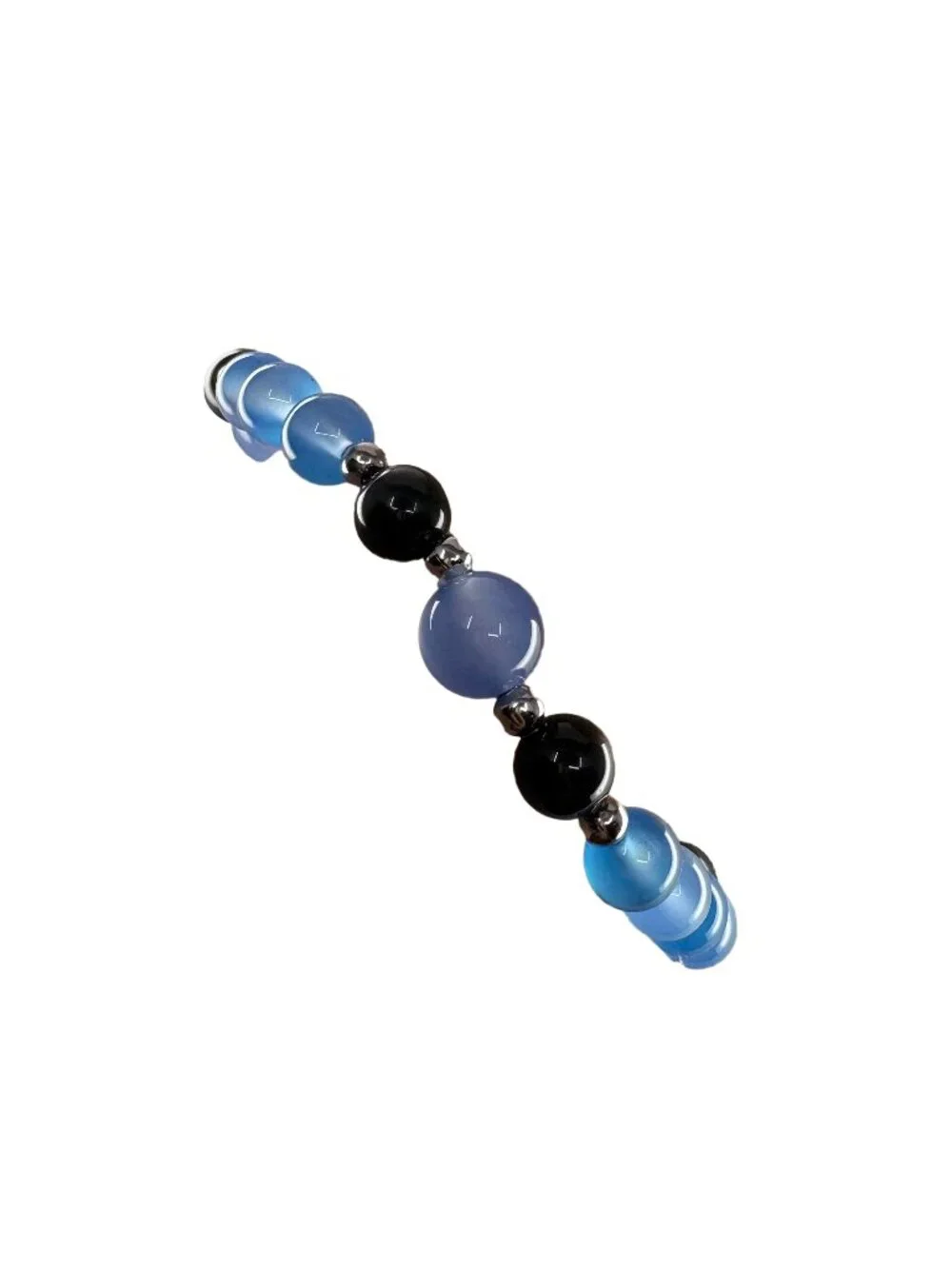 Blue Agate Black Obsidian Beaded Stretch Bracelet 6.75